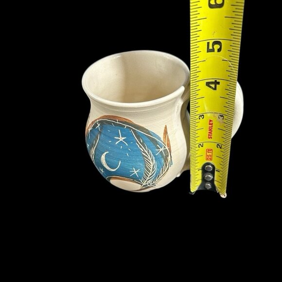 2 Vintage Moon & Star Art Pottery Hand Thrown Painted Incised Artist Signed Mugs - Picture 10 of 13